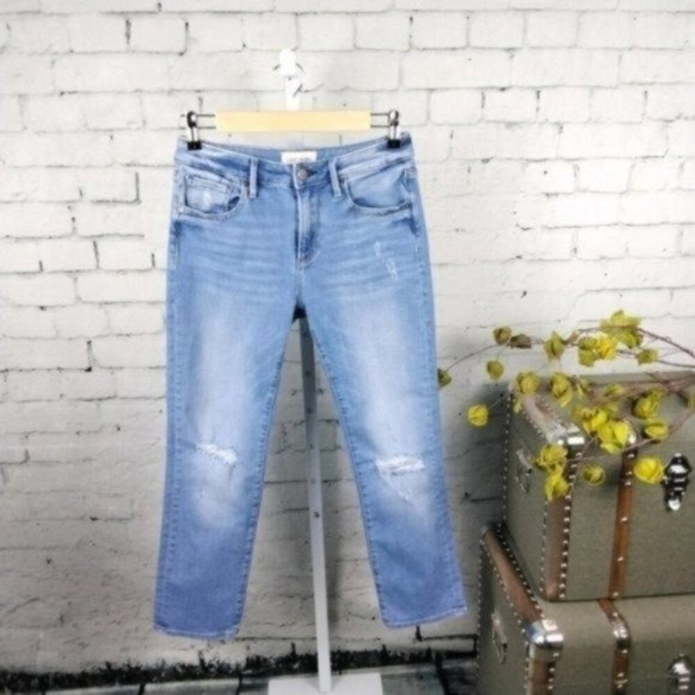 Driftwood Colette Destroyed Straight Leg Crop Jeans Light Wash Size 26
